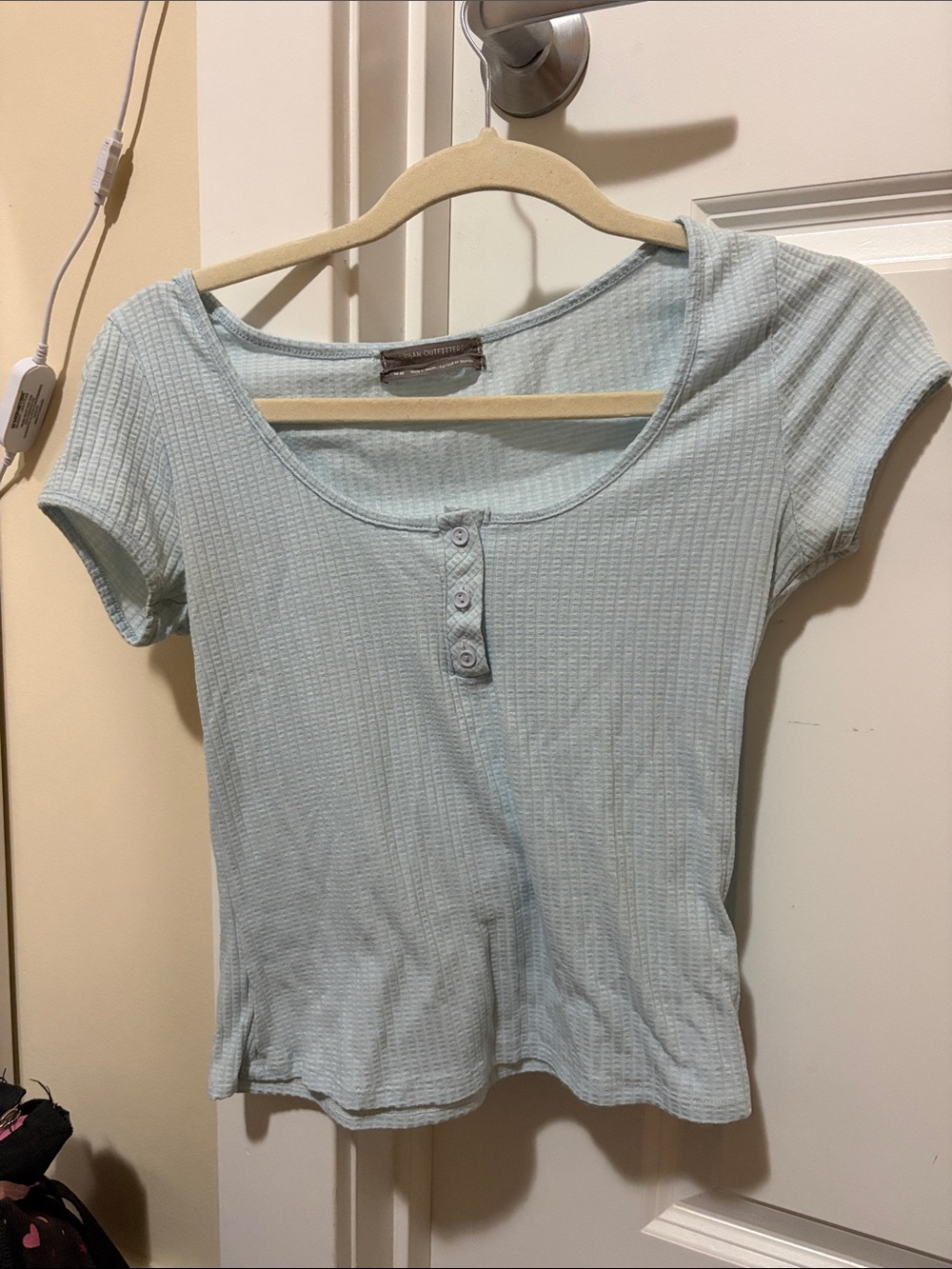 Urban Outfitters Light Blue Ribbed Scoop Henley Tee
